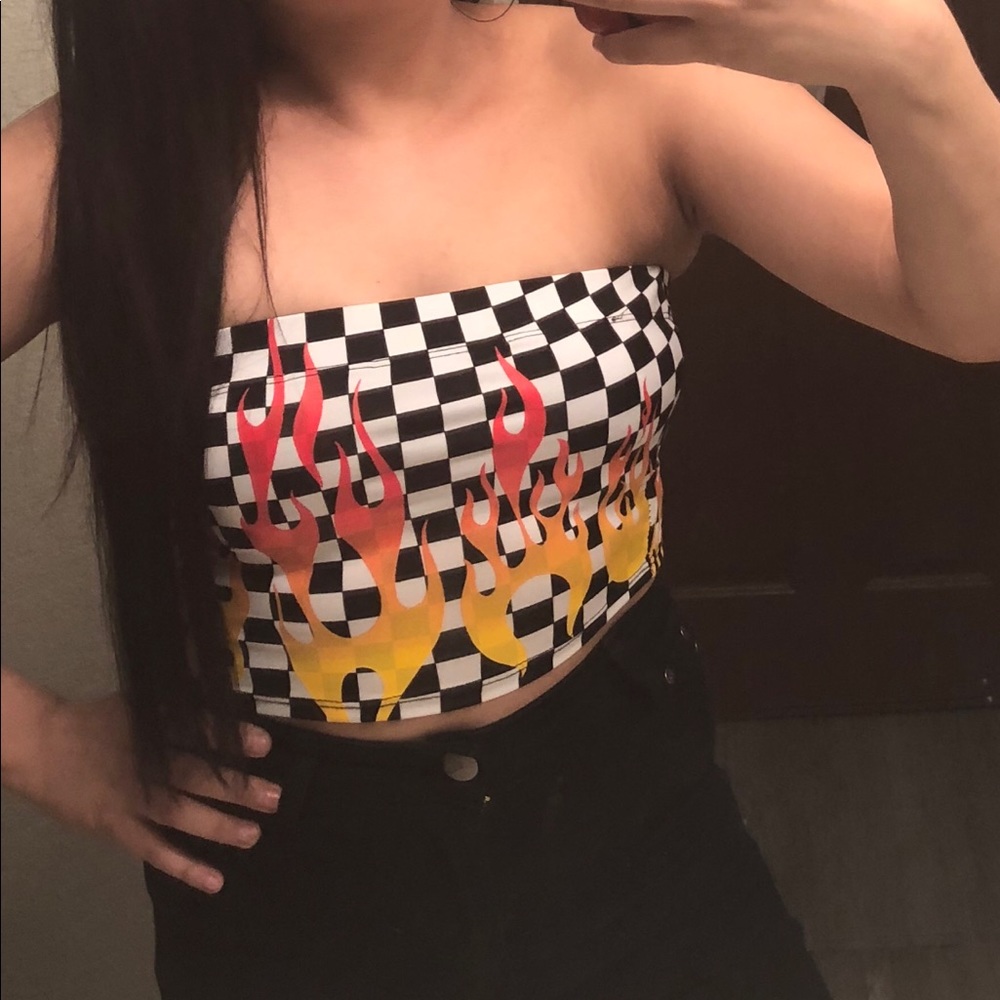 Checkered flames tube top